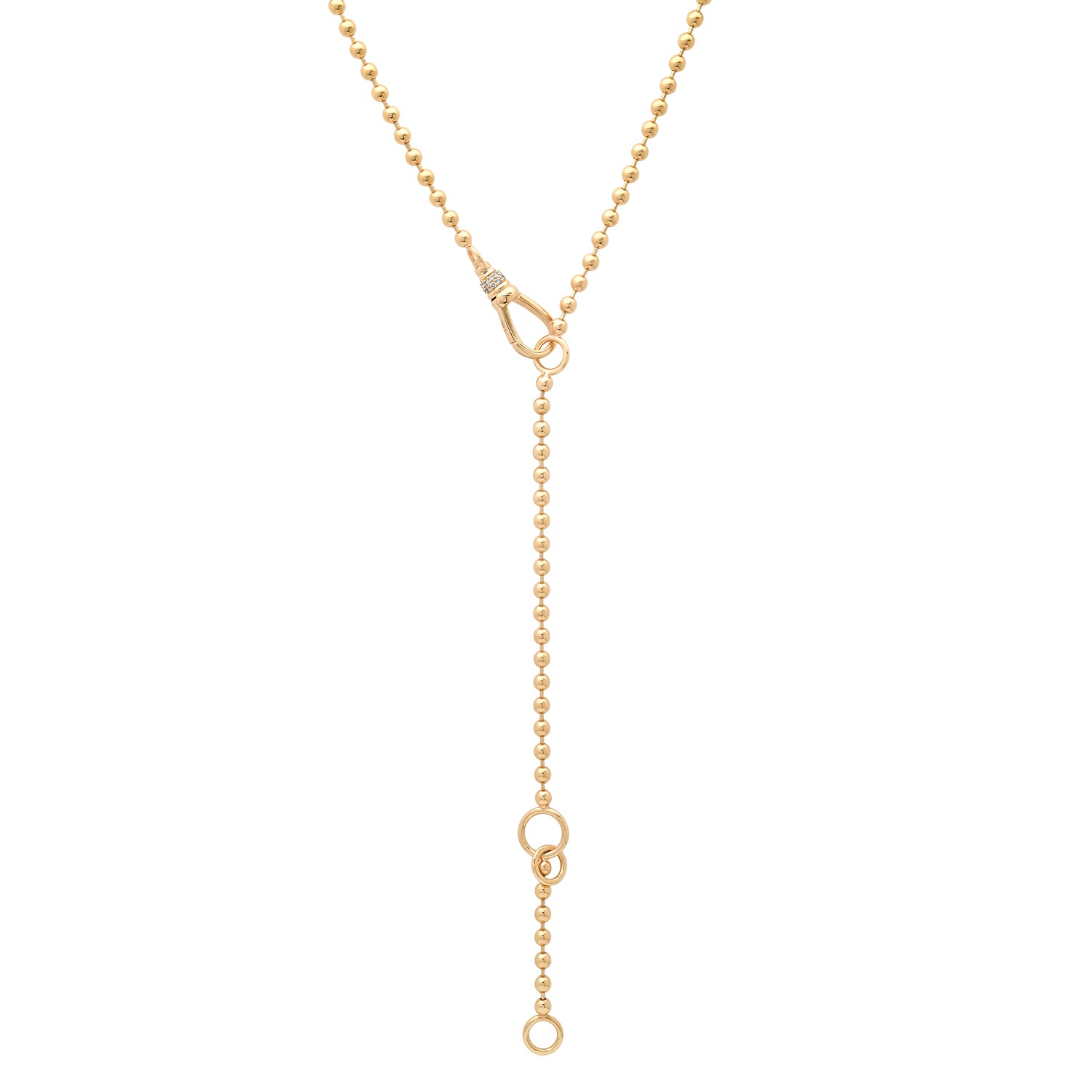 Gold Ball Chain Lariat Necklace with Diamond Clasp