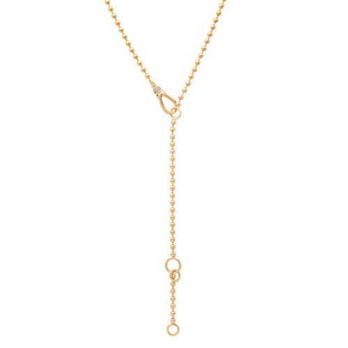 Gold Ball Chain Lariat Necklace with Diamond Clasp