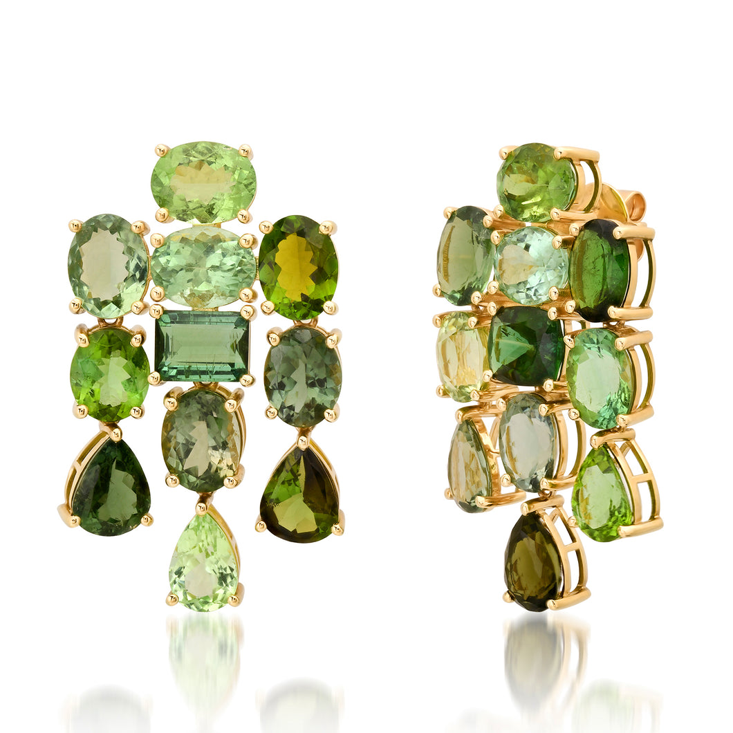 Statement Mixed Green Tourmaline Cluster Earrings 