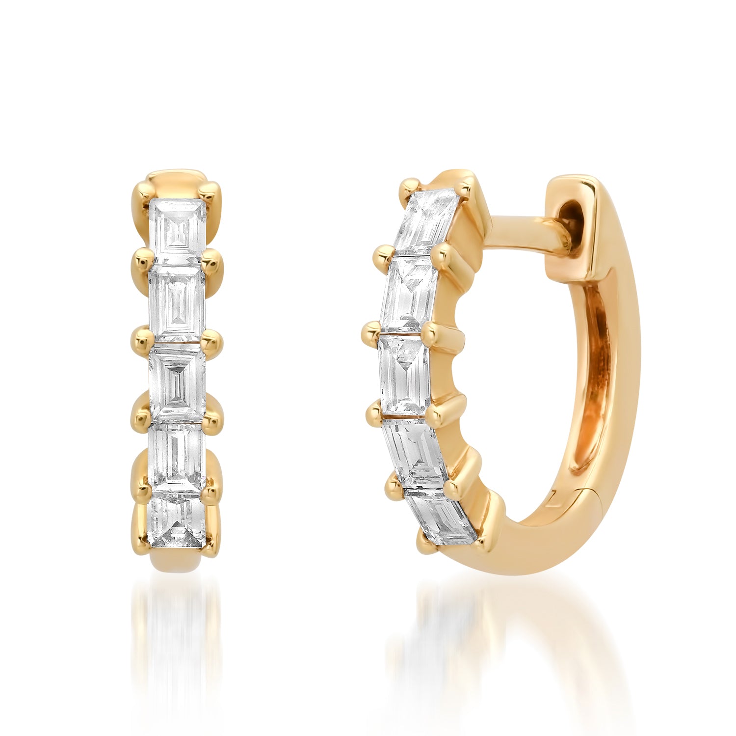 Elegant Diamond Baguette Huggie Hoop Earrings