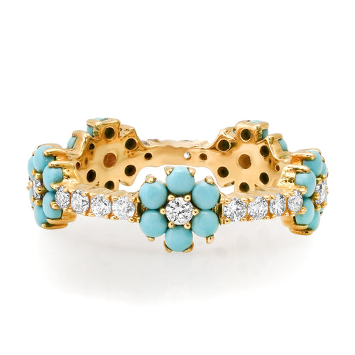 Diamond & Turquoise Daisy Eternity Band Ring