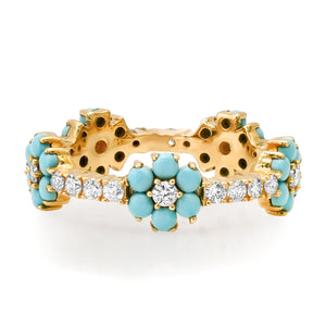 Diamond & Turquoise Daisy Eternity Band Ring