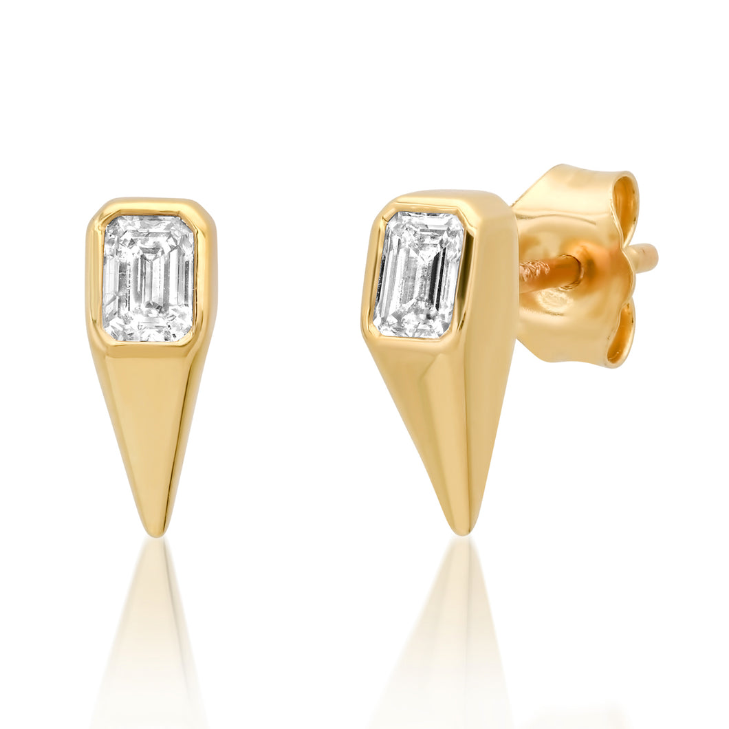 Emerald Cut Diamond Spike Stud Earrings