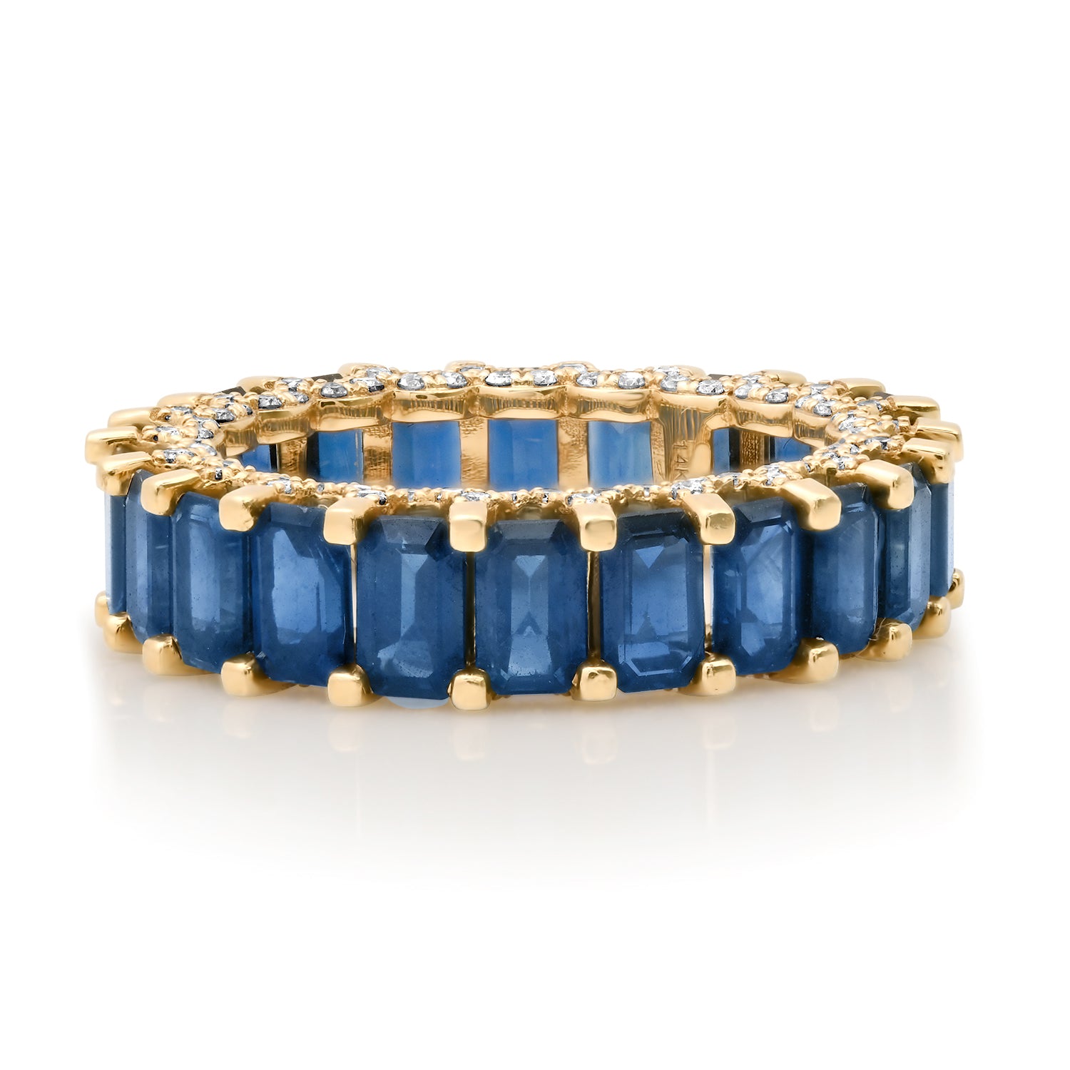 Emerald Cut Gemstone Eternity Band Ring with Diamond Crown