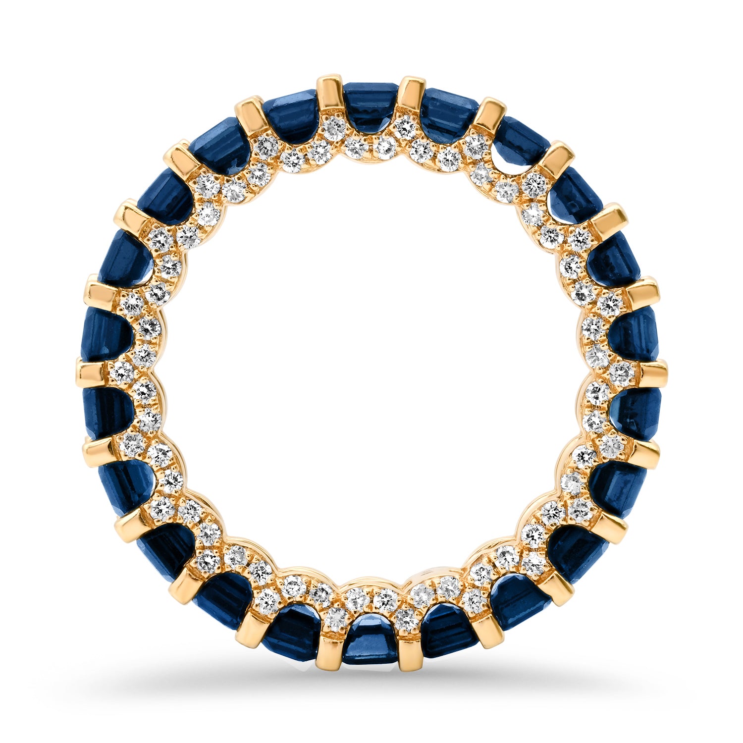 Emerald Cut Gemstone Eternity Band Ring with Diamond Crown
