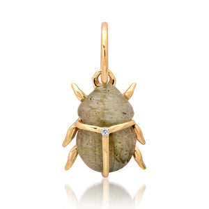 Gemstone Scarab Charm Pendant with Diamond Accent