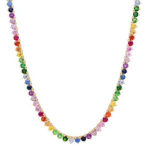 Rainbow Gemstone 1/2 Tennis Necklace