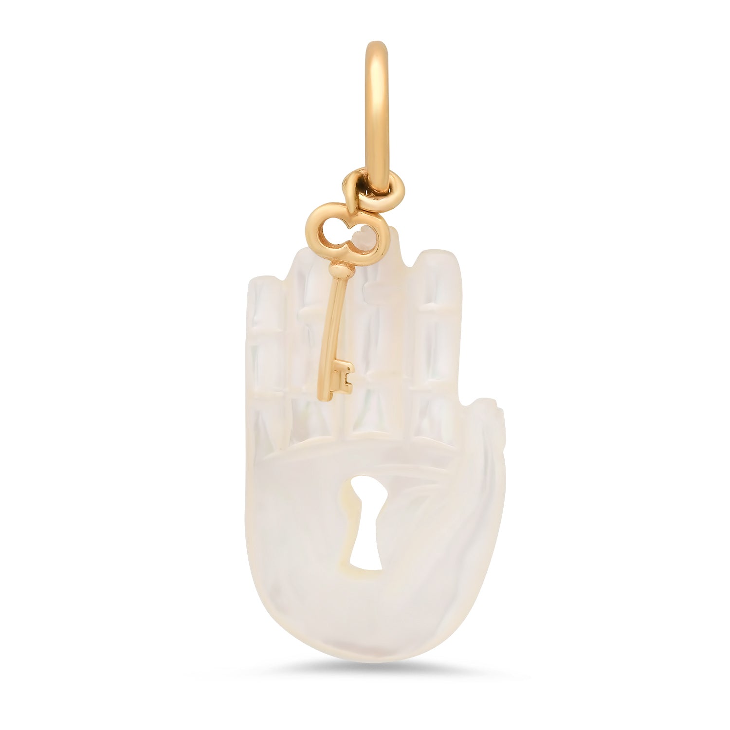 White Mother of Pearl Hamsa Key Charm