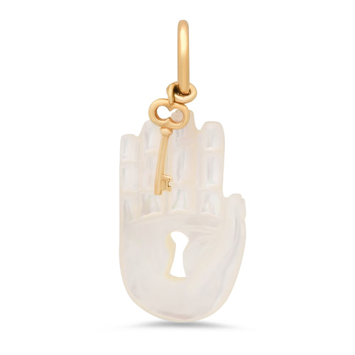 White Mother of Pearl Hamsa Key Charm