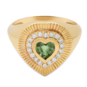 Sunbeam Green Sapphire & Diamond Fluted Heart Ring
