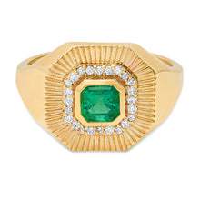 Sunbeam Cushion Emerald & Diamond Fluted Ring