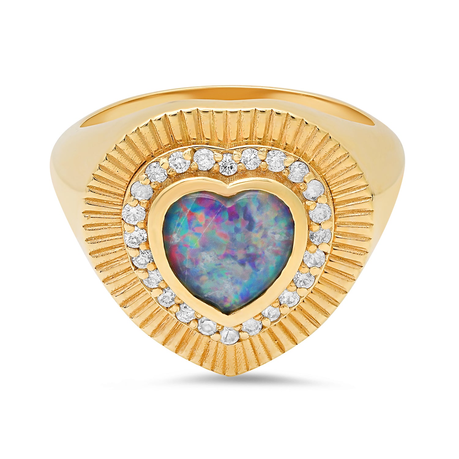 Opal & Diamond Heart Sunbeam Ring