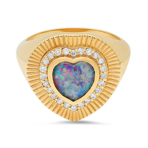 Opal & Diamond Heart Sunbeam Ring