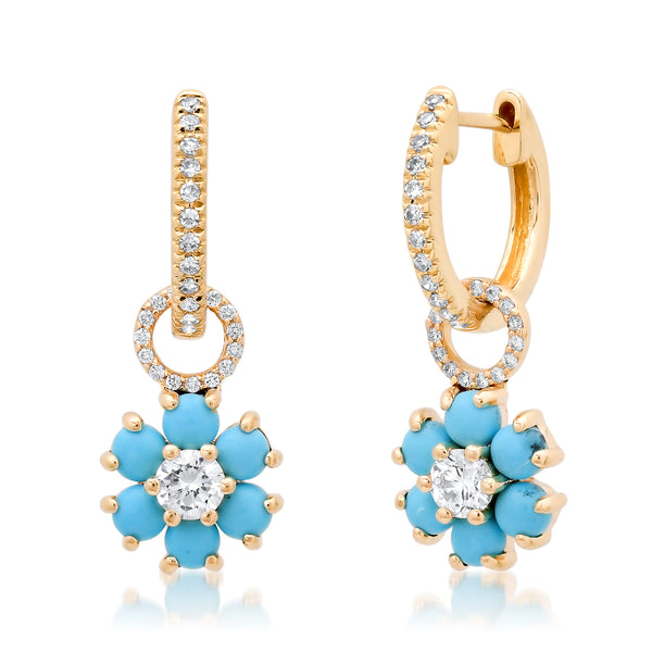 Turquoise & Diamond Flower Earring Charms