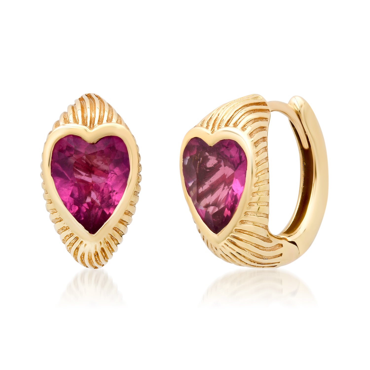 Gemstone Fluted Heart Huggie Earrings