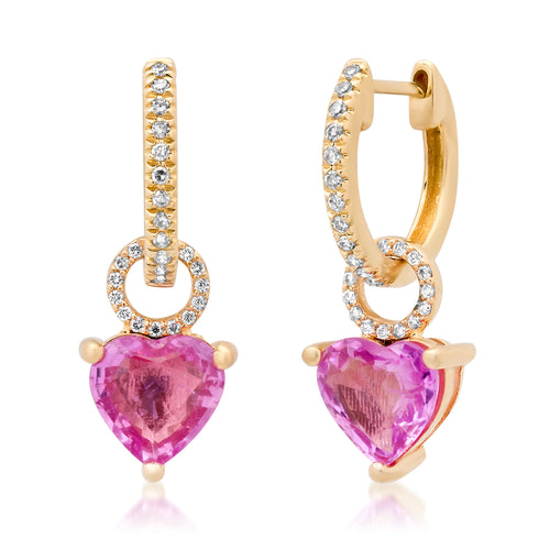 Pink Sapphire & Diamond Heart Earring Charms