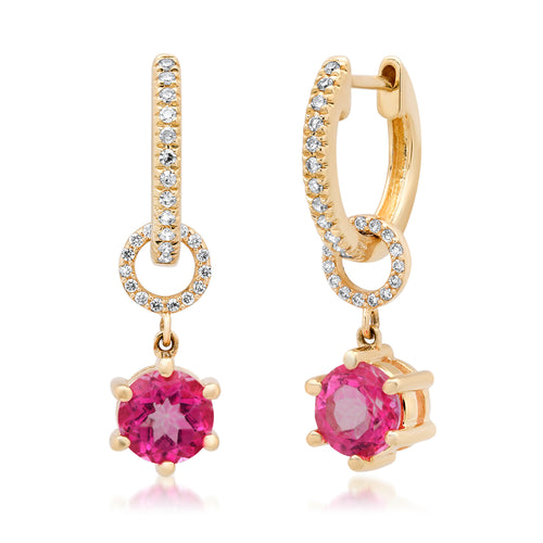 Prong Set Pink Topaz & Diamond Earring Charms