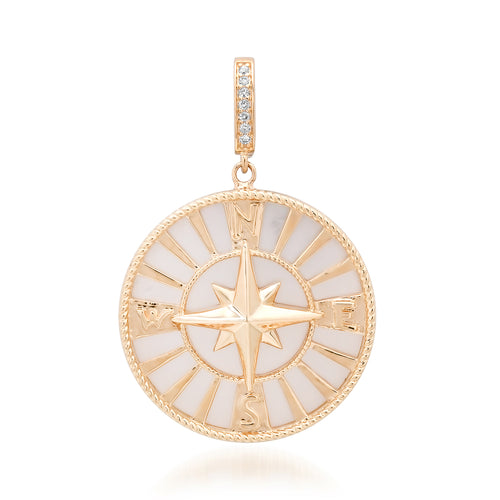 Mother of Pearl Coin Compass Charm