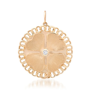 Fluted Gold & Diamond Clover Charm with Link Frame