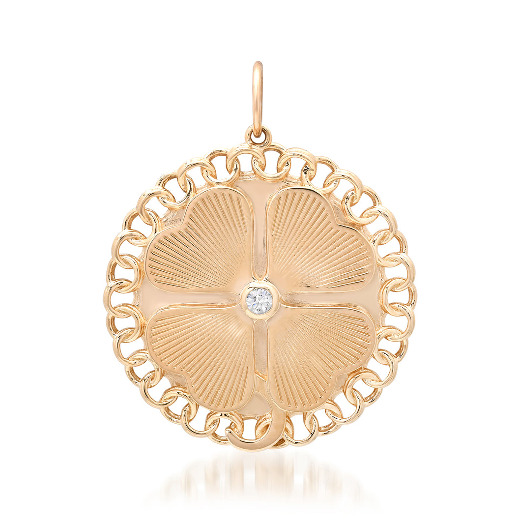 Fluted Gold & Diamond Clover Charm with Link Frame