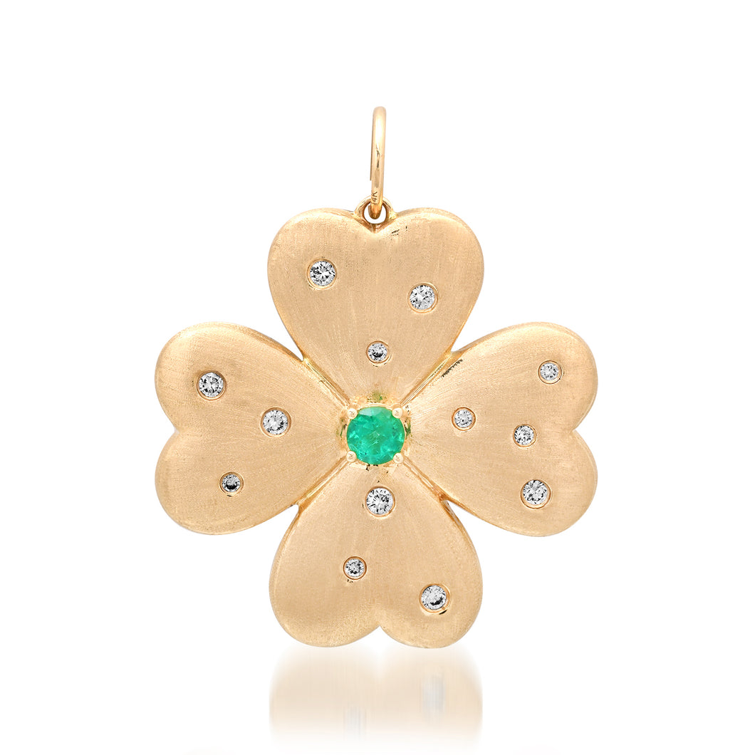 Satin Gold & Emerald Double Sided Puffy Clover Charm