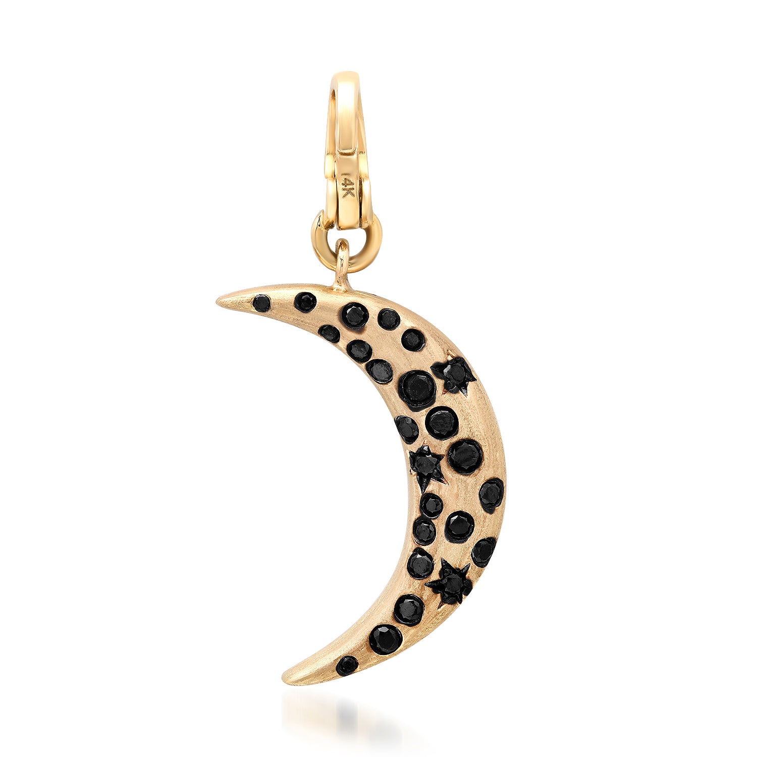Satin Gold Black & White Diamond Double-Sided Puffy Crescent Moon Charm