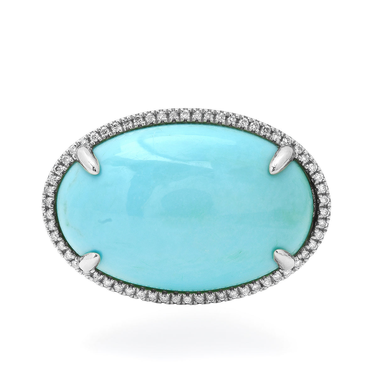 East West Turquoise Cabochon & Diamond Statement Ring