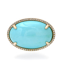 East West Turquoise Cabochon & Diamond Statement Ring