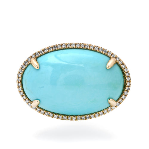 East West Turquoise Cabochon & Diamond Statement Ring
