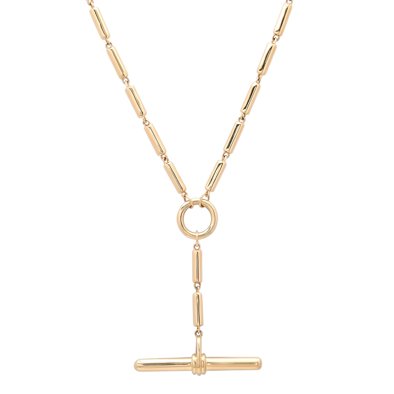 Heavy Bar Link Gold Chain Necklace with Toggle