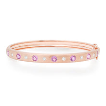 Satin Pink Sapphire & Diamond Rounds Bangle Bracelet