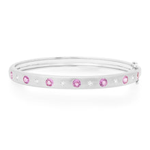 Satin Pink Sapphire & Diamond Rounds Bangle Bracelet