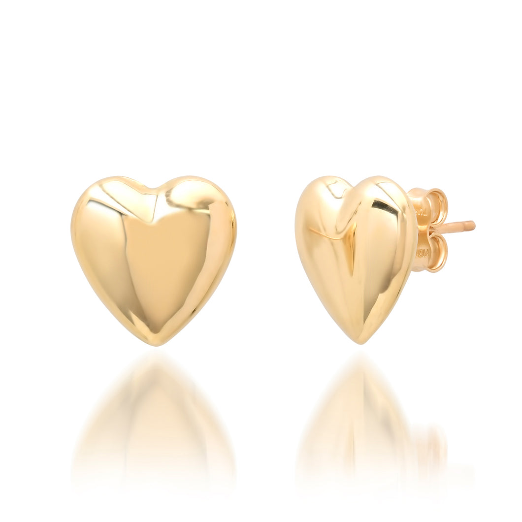 Petite Puffy Gold Heart Stud Earrings 