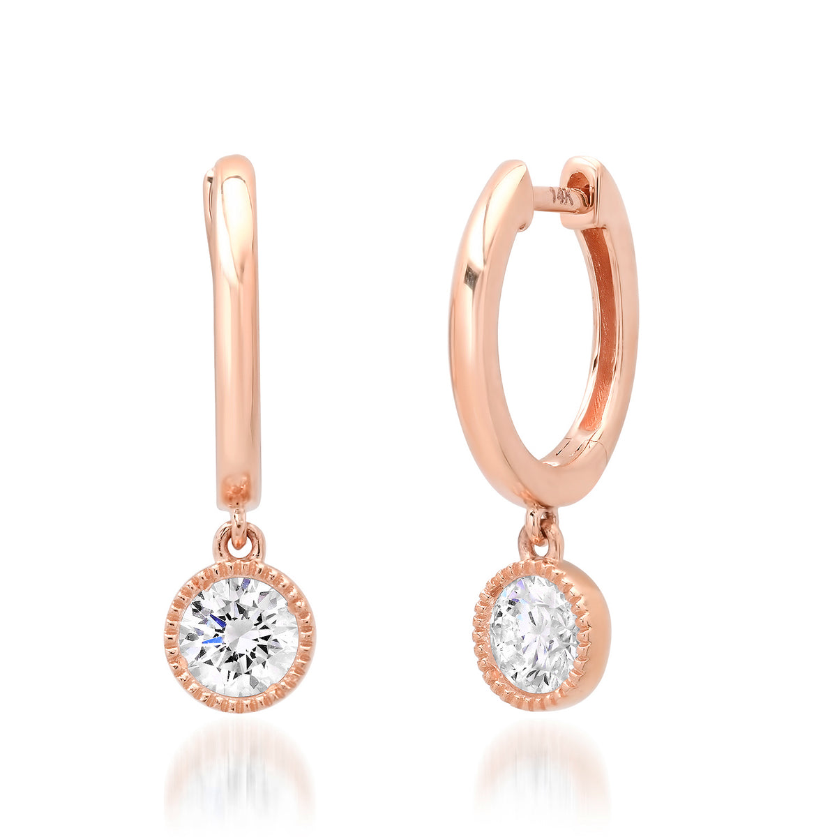 Textured Bezel Diamond Drop Huggie Hoop Earrings