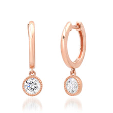 Textured Bezel Diamond Drop Huggie Hoop Earrings