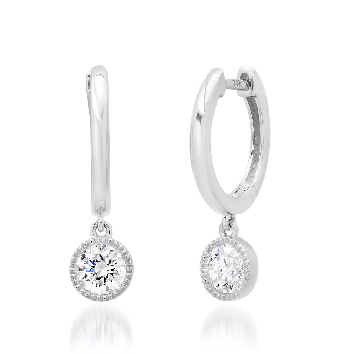 Textured Bezel Diamond Drop Huggie Hoop Earrings