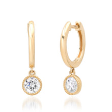 Textured Bezel Diamond Drop Huggie Hoop Earrings