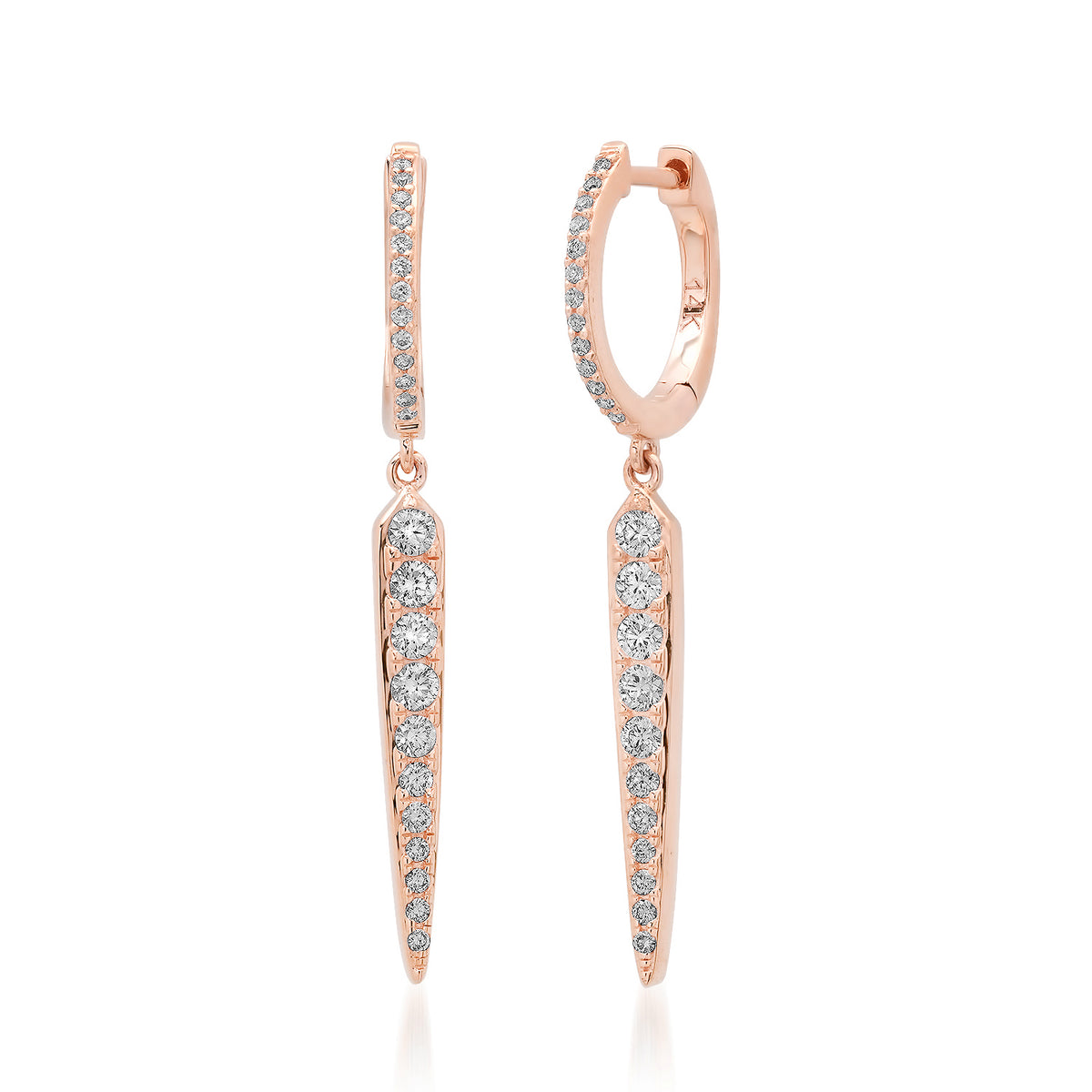 Elongated Pave Diamond Spike Huggie Hoop Earrings