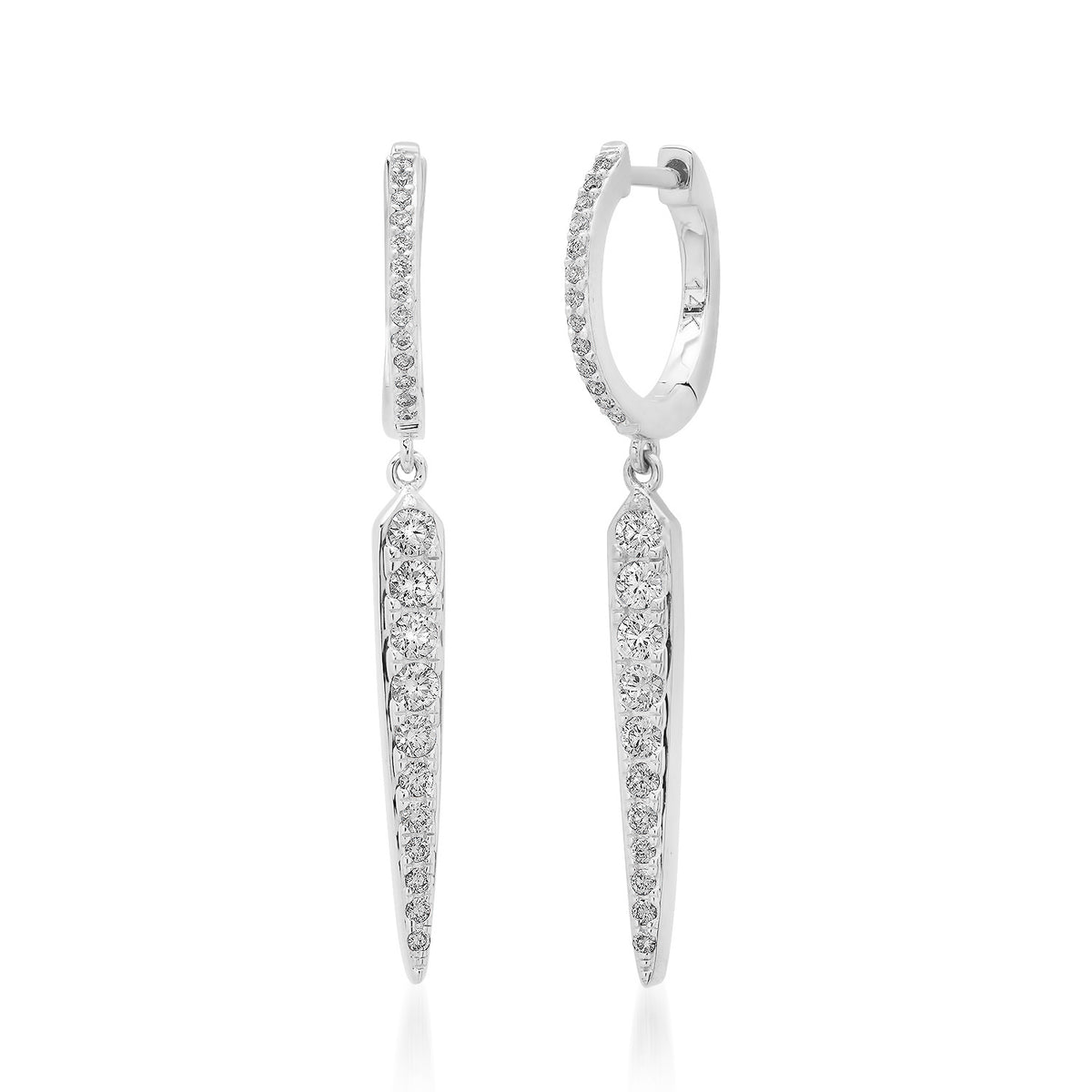 Elongated Pave Diamond Spike Huggie Hoop Earrings