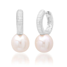 Fluted Pearl Drop Huggie Hoop Earrings