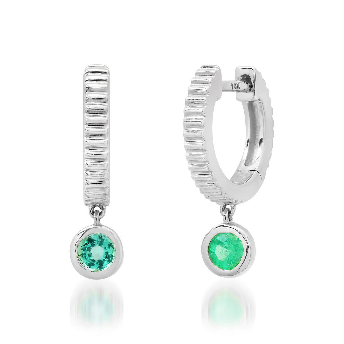 Fluted Emerald Drop Huggie Hoop Earrings