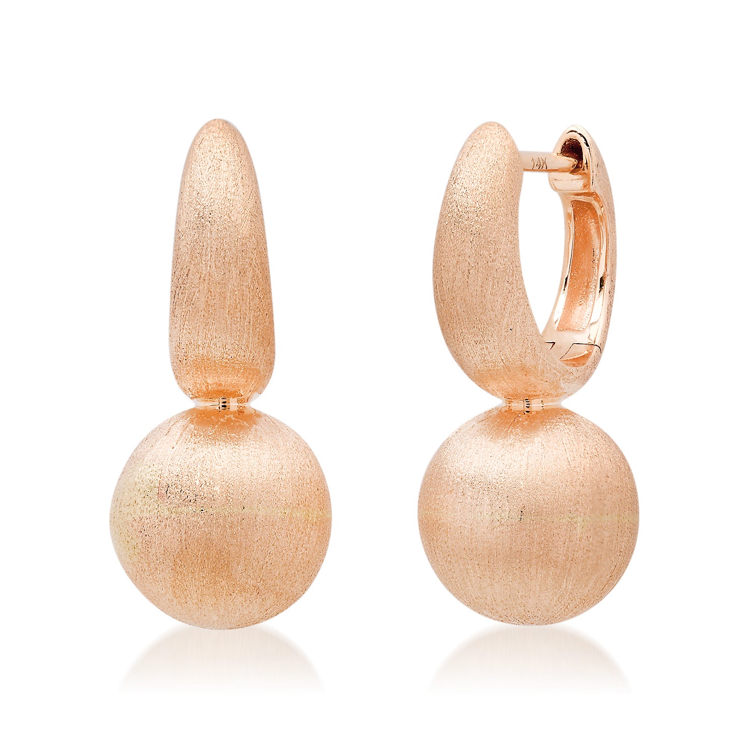 Satin Gold Stationary Ball Drop Huggie Hoop Earrings
