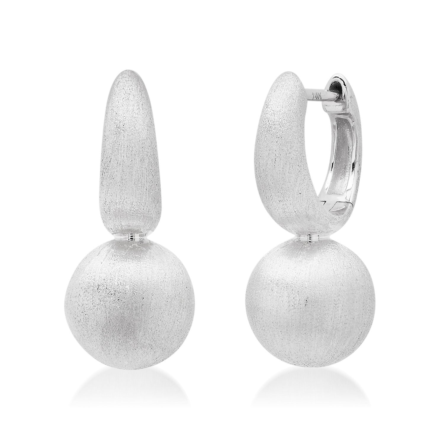Satin Gold Stationary Ball Drop Huggie Hoop Earrings