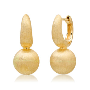 Satin Gold Stationary Ball Drop Huggie Hoop Earrings