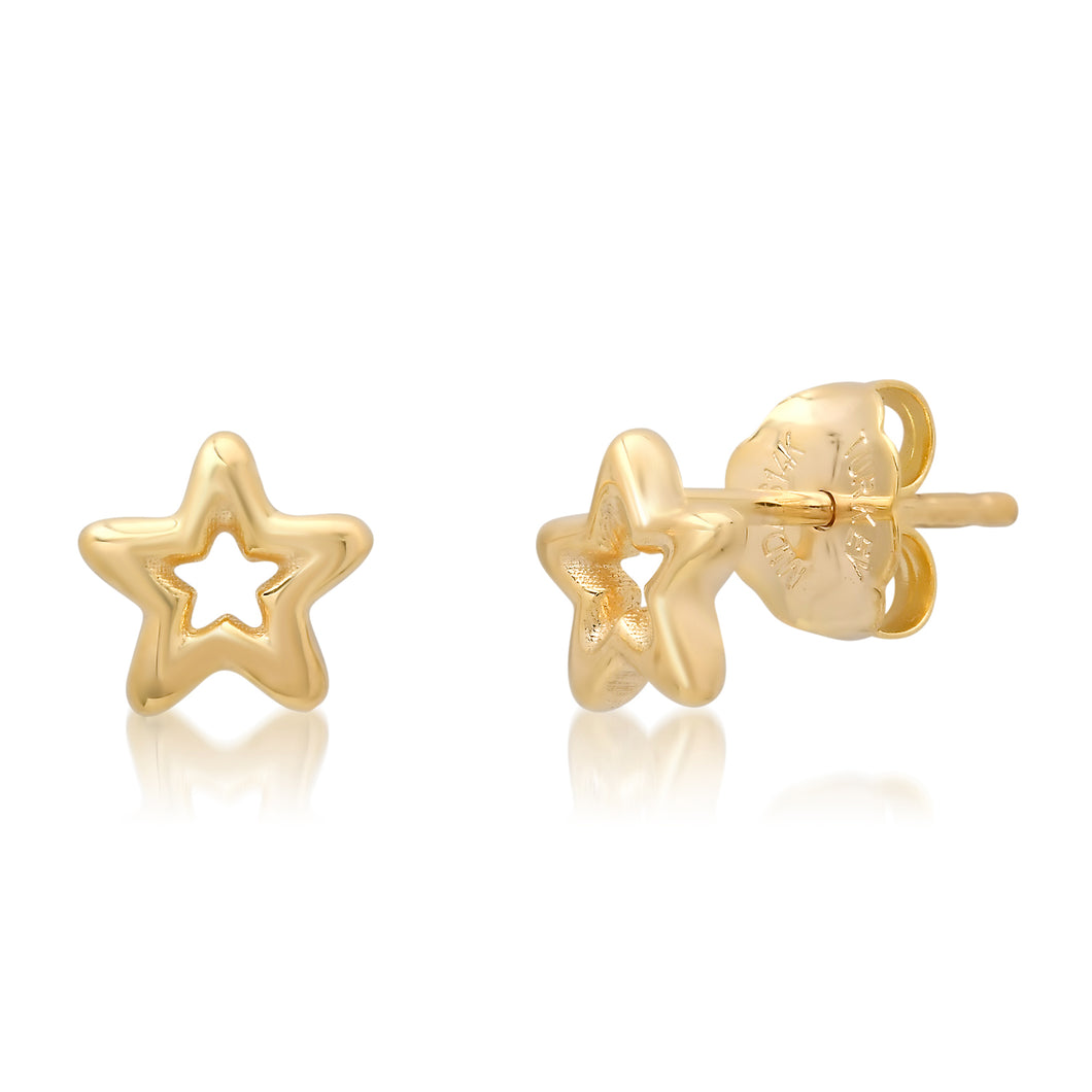 Puffy Open Star Gold Stud Earrings