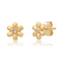 Puffy Gold Flower & Diamond Stud Earrings