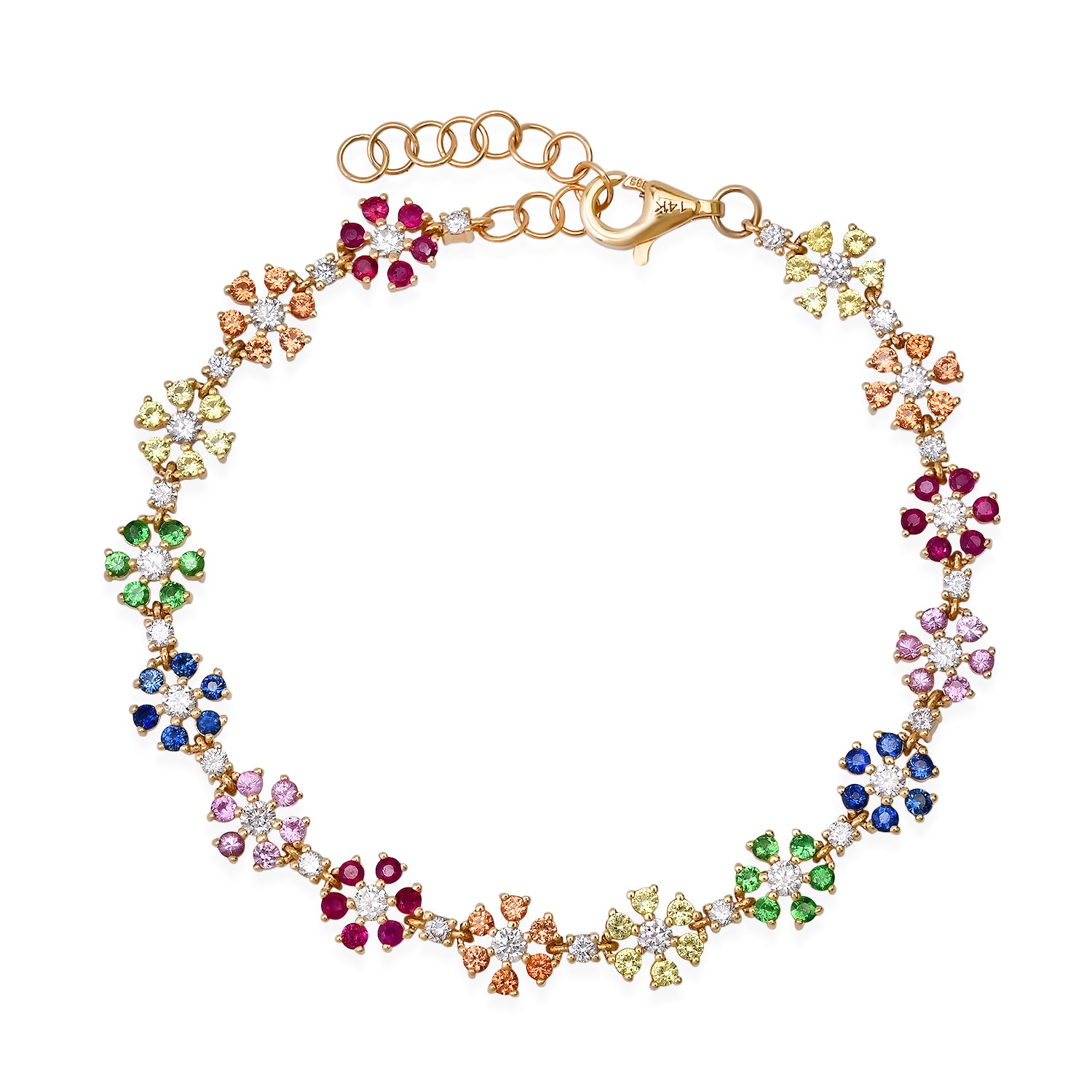 Mixed Sapphire & Diamond Flower Tennis Bracelet