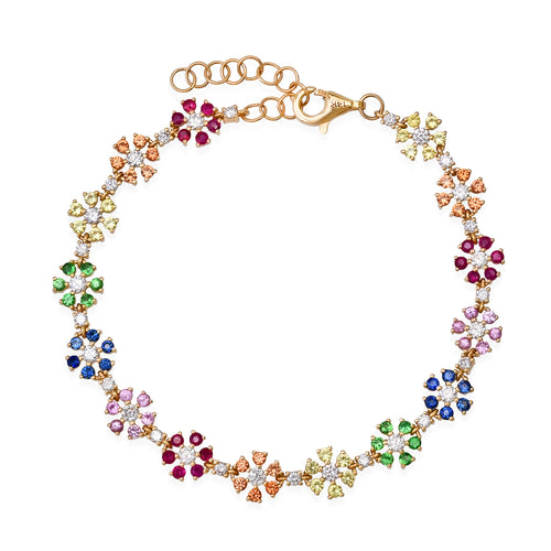 Mixed Sapphire & Diamond Flower Tennis Bracelet