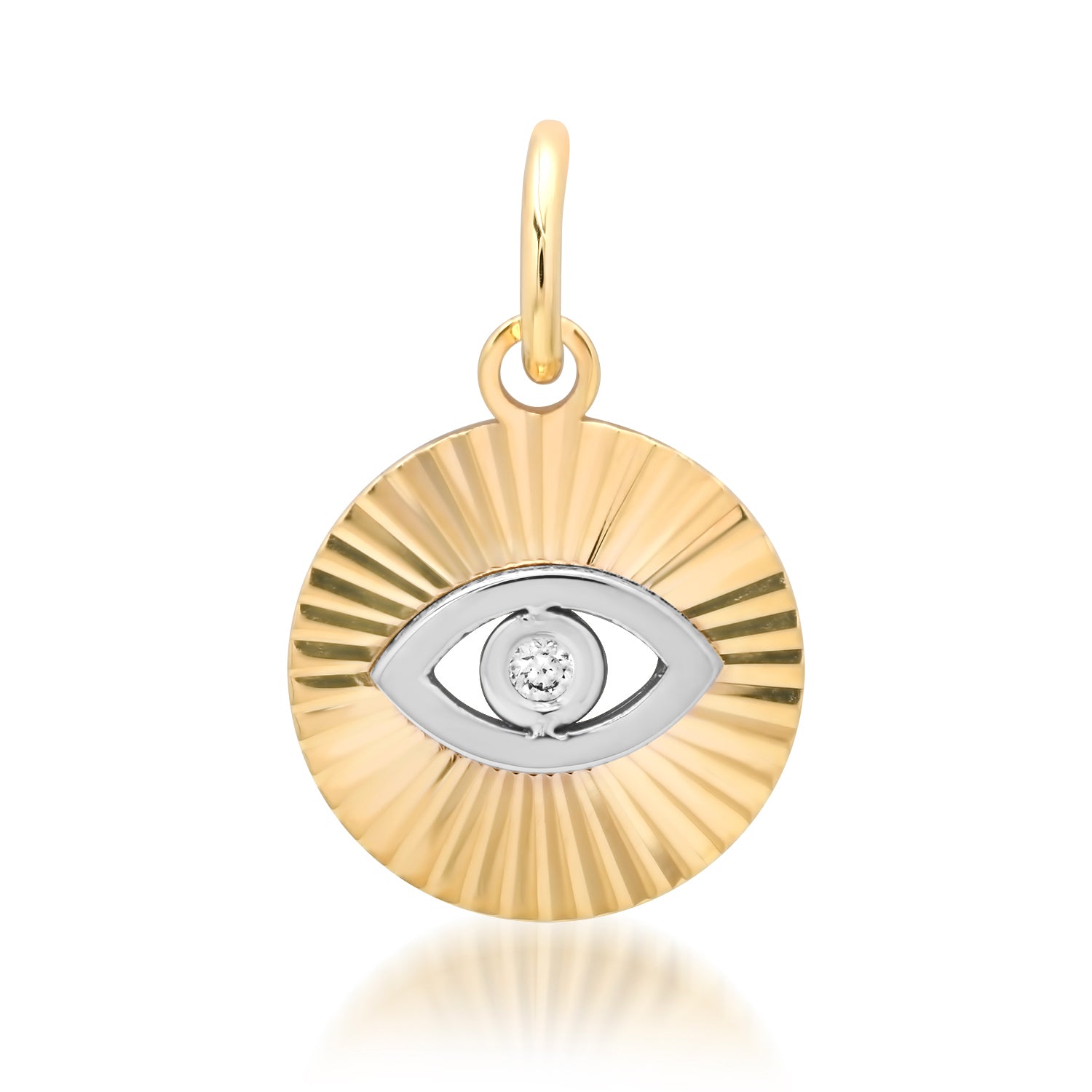 Two-Tone Fluted Diamond Evil Eye Coin Charm