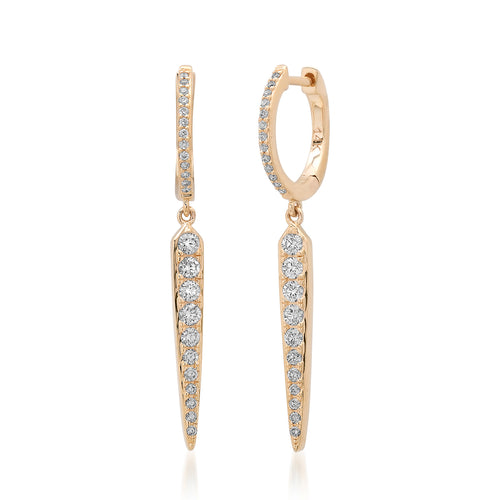 Elongated Pave Diamond Spike Huggie Hoop Earrings